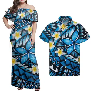 MOQ 1 Set T Shirt And Dress Digital Printing Custom Polynesian Puletasi Couple Set Samoa Matching Sets For Couples