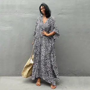 Leopard Kaftan Kimono traje de baño capa vestido de verano ropa de playa trajes de playa de mujer para traje de baño