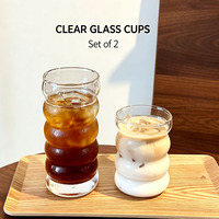 Verres à bulles ondulés 350 ml, à paroi épaisse, robustes, étanches, avec pailles en verre, pour smoothies/café
