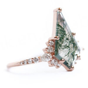 Bague vintage en argent 925 plaqué or rose 14 carats avec pierre en agate verte mousse, bijoux de haute qualité, design d'usine - Product Image 2