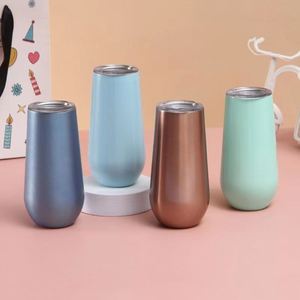 Vente en gros Chfirmagne Gobelet à vin sans pied 6oz, en acier inoxydable à double paroi, isolé sous vide, idéal comme cadeau - Product Image 1