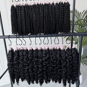 Cabello rizado suave de ganchillo, cabello humano negro natural, rizos completos y voluminosos, cabello pre-enlazado para estilos de ganchillo bohemios. - Product Image 2