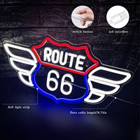 Enseigne néon Route 66, lumière LED à intensité variable. Idéal pour la décoration de la cave des hommes, du garage, de la chambre et des fêtes.