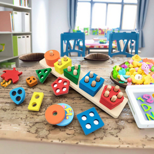 Montessori Đồ Chơi Bằng Gỗ Cho 1-3 Năm Tuổi Chàng Trai Cô Gái Trẻ Mới Biết Đi Màu Sắc Công Nhận & Stacker Hình Dạng Sorter Đồ Chơi Bằng Gỗ Học Tập Câu Đố - Product Image 3