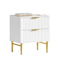 Table de chevet moderne en MDF blanc et or avec 2 tiroirs cannelés et pieds surélevés, couleurs personnalisables