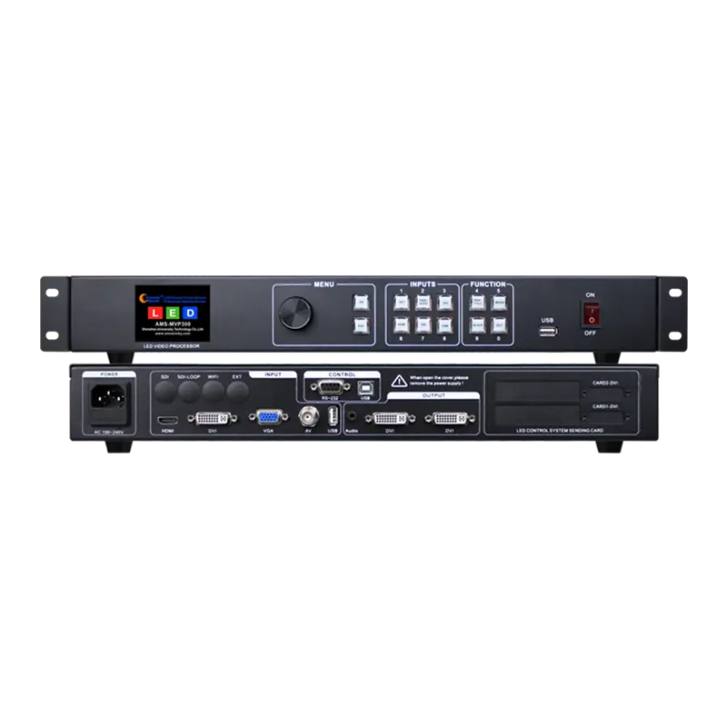 LEDウォールビデオプロセッサ用の2つの送信カードサポートUSBプレーヤーを備えたLEDディスプレイプロセッサAMS-mvp300