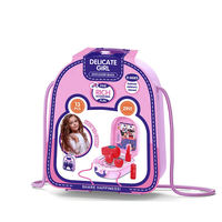 Ensemble de Maquillage et Coiffeuse 2-en-1 pour Filles, Sac à Dos de Jeu d'Imitation avec 13 Accessoires