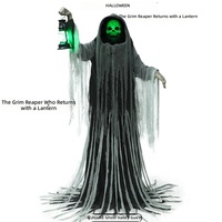 Grande lanterne décorative à détection électrique pour Halloween, squelette de la mort, décoration d'ambiance pour maison hantée, décoration d'horreur, style américain
