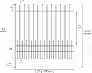 OEM y ODM Fábrica 6ft H x 6.5ft W Acero galvanizado Perro Piquetes Jardín al aire libre Valla de metal negro Estilo de hierro forjado Poste de valla - Product Image 5