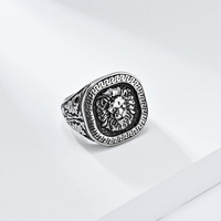 Bague de doigt large unisexe en acier inoxydable plaqué or avec tête de lion vintage européenne américaine, style hip-hop, pour cadeau d'anniversaire