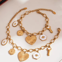 Parure de bijoux en acier inoxydable plaqué or 18 carats, style européen et américain, motif floral, grand cœur, collier et bracelet