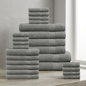 Juego de toallas de baño de tela terry con borde dobby gris sólido - Product Image 1