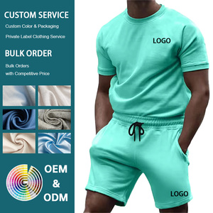 Set Estivo da Uomo 2 Pezzi a Prezzo di Fabbrica: T-Shirt a Maniche Corte con Collo Tondo e Pantaloncini in Tinta Unita, Personalizzabile con LOGO - Product Image 1