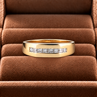 Bague pour homme en or 14K 18K avec 8 diamants taille princesse de 0,5 carat au total, bande de 4 mm, diamant cultivé en laboratoire, alliance de mariage