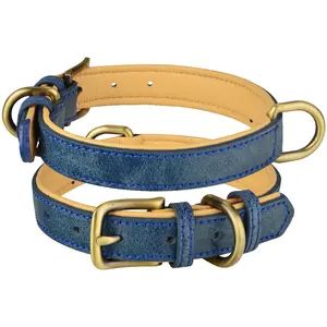 Adjustable Double D-ring Leather Dog Collar For Small Medium Large Dogs