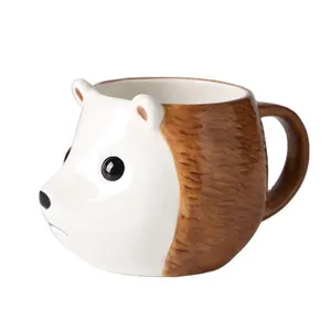 Hot sale customized unique design brown cute animal 3d ceramic mugs for promotional gifts