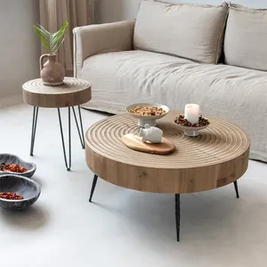 उच्च गुणवत्ता नॉर्डिक आकार समकालीन आधुनिक शैली धातु साइड टेबल लकड़ी और लोहे वियोज्य कॉफी टेबल