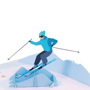 Winpsheng professional supplier skiing sport custom printing 3d pop-up ski elderly greeting gift card