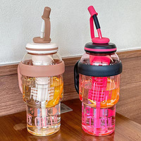 Bouteille d'eau portable créative pour boissons froides, café, jus, lait, avec couvercles et pailles, en plastique