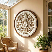 Décoration murale en bois sculpté rond vieilli style vintage, plaque murale florale en bois style ferme, décoration murale Shabby Chic pour entrée