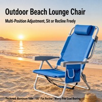 Chaise de plage moderne pliable et réglable pour l'extérieur, inclinable à 180° avec barre porte-serviette pour piscine, jardin, patio, pêche, camping