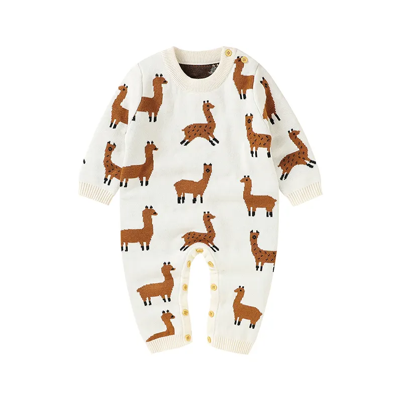 Mimixiong 2021 New Arrival Baby Clothes Long Sleeve Cute Little Alpaca Pattern Baby Boys' Rompers Comfortable And Soft Cotton