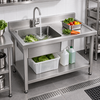 Évier de cuisine professionnel robuste à cuve unique en acier inoxydable 304 201, prêt à l'emploi avec robinet, pour cafétérias