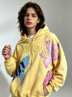 Y2K Süßer Streetwear Pullover Hoodie mit 3D-Blumen-Seestern-Patch, Stickerei und erhabener Buchstaben-Applikation, lockerer Damen-Hoodie