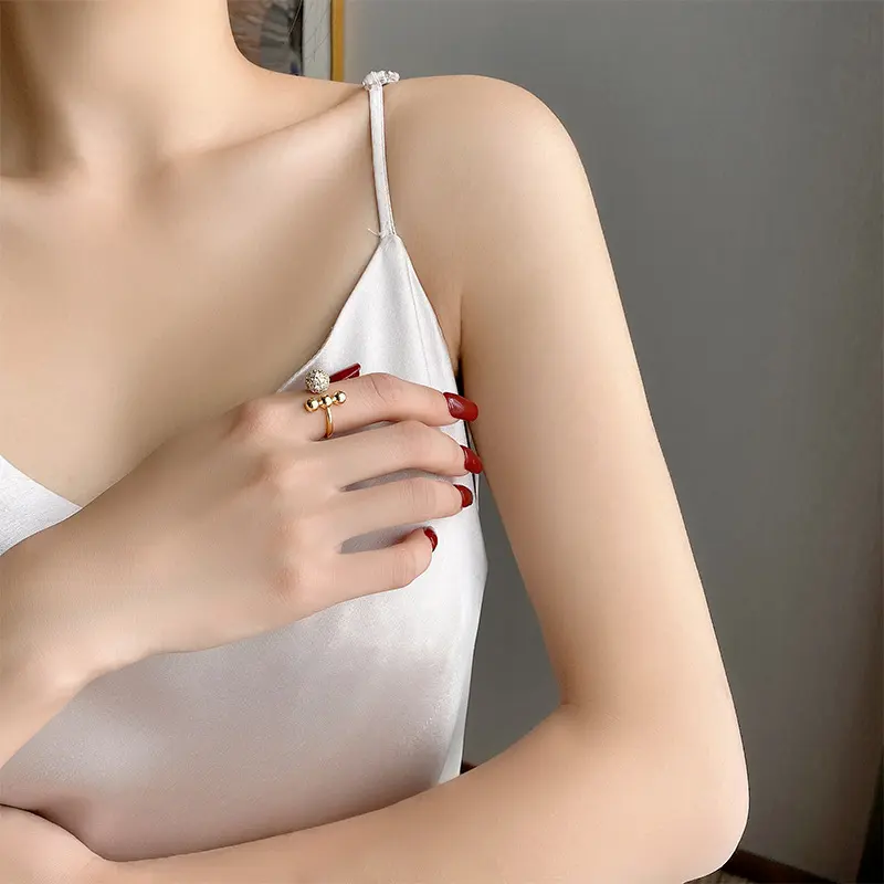Designer Zircon Stone Finger Rings For Ladies Beautiful Crystal 18k Gold Ball Ring