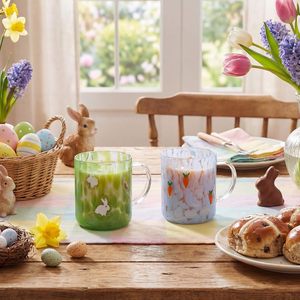 Ensemble de tasses en verre à texture martelée en borosilicate résistant à la chaleur, motif Lapin de Pâques et carotte, pour les fêtes de printemps et comme cadeau - Product Image 2