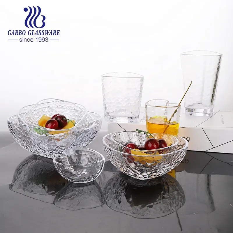 Fashion hammer high clear fruit or vegetable decorative glass bowl set dinnerwareheart shape salad bowls sets glass tableware