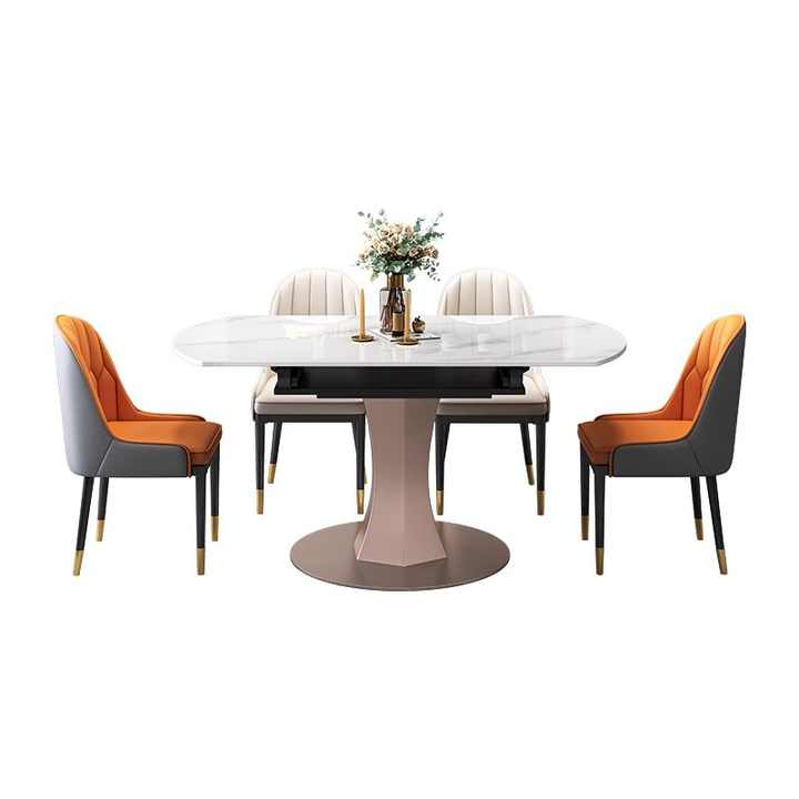 luxury modern extendable folding round marble dining table chair set 4