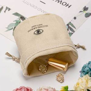 Personalized Custom Logo Print Natural <b>Canvas</b> Cotton Candle <b>Round</b> Bottom Drawstring Pouch Bag - Product Image 5