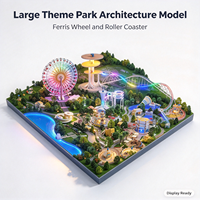 Maquette d'architecture de grand hôtel de parc à thème avec Grande Roue, Montagnes Russes, Lumières Colorées, Bâtiments Thématiques, Routes et Zone Aquatique