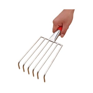 Râteau de plage multi-dents en acier inoxydable argenté/rouge, grande taille, pour la collecte de coquillages, de plantes aquatiques et de fruits de mer - Product Image 5