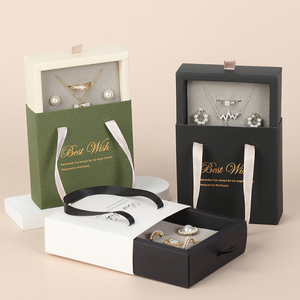 Custom Logo Printed <b>Small</b> Paper Cardboard Ring <b>Drawer</b> Jewelry Packaging Box with Matching Gift Bag and Handbag - Product Image 2