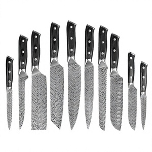 Juego de 10 Cuchillos de Cocina Japoneses con Patrón Damasco, Juego de Cuchillos Santoku de Acero Inoxidable para Restaurante - Product Image 1