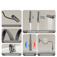 Robinet de cuisine moderne Honajo à poignée unique, rotatif à 360 degrés, multifonction, en acier inoxydable brossé, avec cartouche céramique extractible
