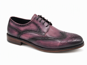 Chaussures Richelieu pour Hommes en Cuir Véritable Bicolore Violet, à Lacets, Bout Rond, Perforées, pour le Bureau, les Affaires et les Mariages - Product Image 3