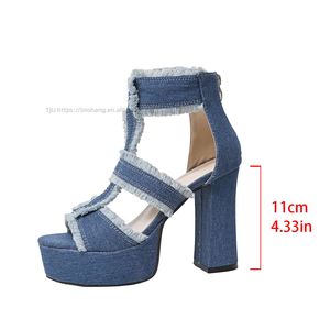 New Jeans Plus Size Women's Summer Heeled <b>Sandals</b> With Chain Back Zipper - Product Image 6