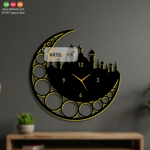 Reloj de Pared Metálico de Ramadán con Diseño de Luna Creciente y Mezquita, Cuarzo Analógico Silencioso, Decoración Colgante para Sala de Estar, 24x24 Pulgadas - Product Image 6