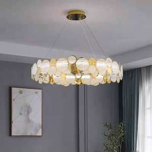 Anillos creativos, candelabro, anillo circular, luz colgante de techo de cristal gris blanco para comedor - Product Image 1