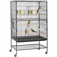 Grande cage à oiseaux à deux étages avec roulettes, étagère de rangement, perchoirs en acier forgé, emballage en boîte pour plusieurs petits perroquets