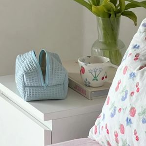 Fabrika özel sevimli pamuk Waffle kozmetik çantası büyük kapasiteli taşınabilir cilt bakımı makyaj çantası Lady çanta hediye için - Product Image 2