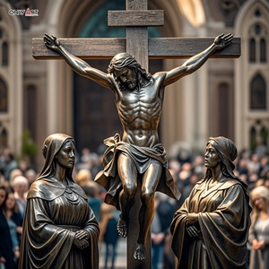 Estatua de bronce de religión católica cristiana Duodécima Estación de tamaño real Jesús muere Cruz famosa Jesús 14 estación escultura de latón - Product Image 6