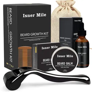 Conjunto de rolo de crescimento de barba, etiqueta privada masculina, 100% natural, barba, óleo, bálsamo, kit para cuidados com a barba