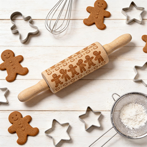 Rouleau à pâtisserie en bois pour enfants, motif <span class=keywords><strong>pain</strong></span> <span class=keywords><strong>d</strong></span>'épices, mini rouleau à pâtisserie gaufré, pour pâtisserie et raviolis - Product Image 3
