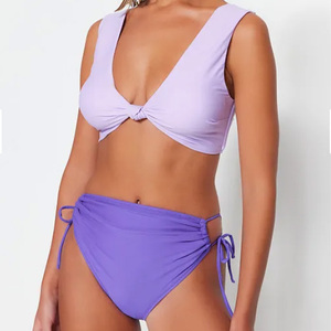 Tím cao-eo tắm phù hợp với đối với phụ nữ phía trước cung Áo Tắm trở lại quan hệ tùy chỉnh Spandex/Nylon Bộ Bikini chắp vá/phim hoạt hình - Product Image 1