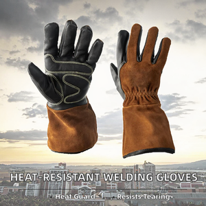 Gants de soudage industriels robustes TIG/MIG, paume en cuir pleine fleur, manchette en cuir fendu, avec couche supplémentaire de néoprène, gants de travail de sécurité - Product Image 2