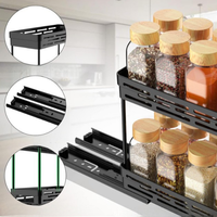 Étagères à épices coulissantes en acier inoxydable à 2 niveaux pour armoire de cuisine, lot de 2
